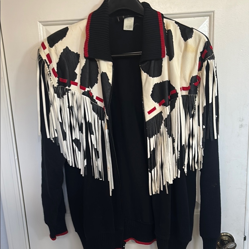 Black and White Fringe Leather Jacket